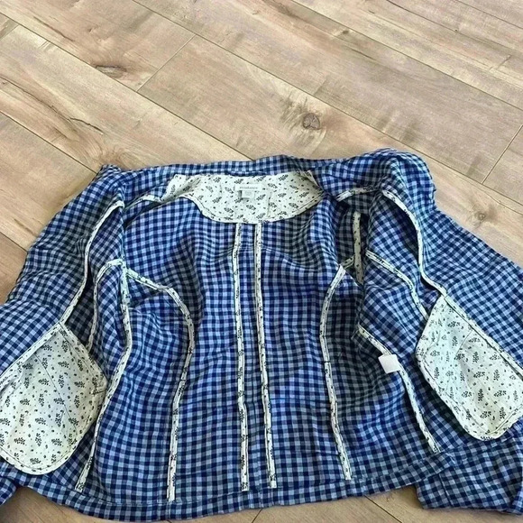 Sundance Catalog Ziri Blazer Linen Blue Checkered Button Up Jacket Sz PXXS - Picture 11 of 12